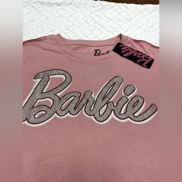 NWT 💖🌸 BARBIE rhinestones pink cropped top shirt - Picture 5 of 14